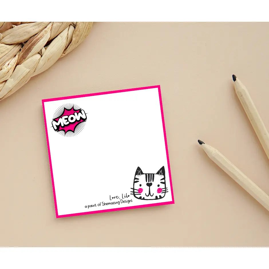 Gray Meow Cat Sticky Notes – Cute Cartoon Cat Notepad | Love Lilo Collection