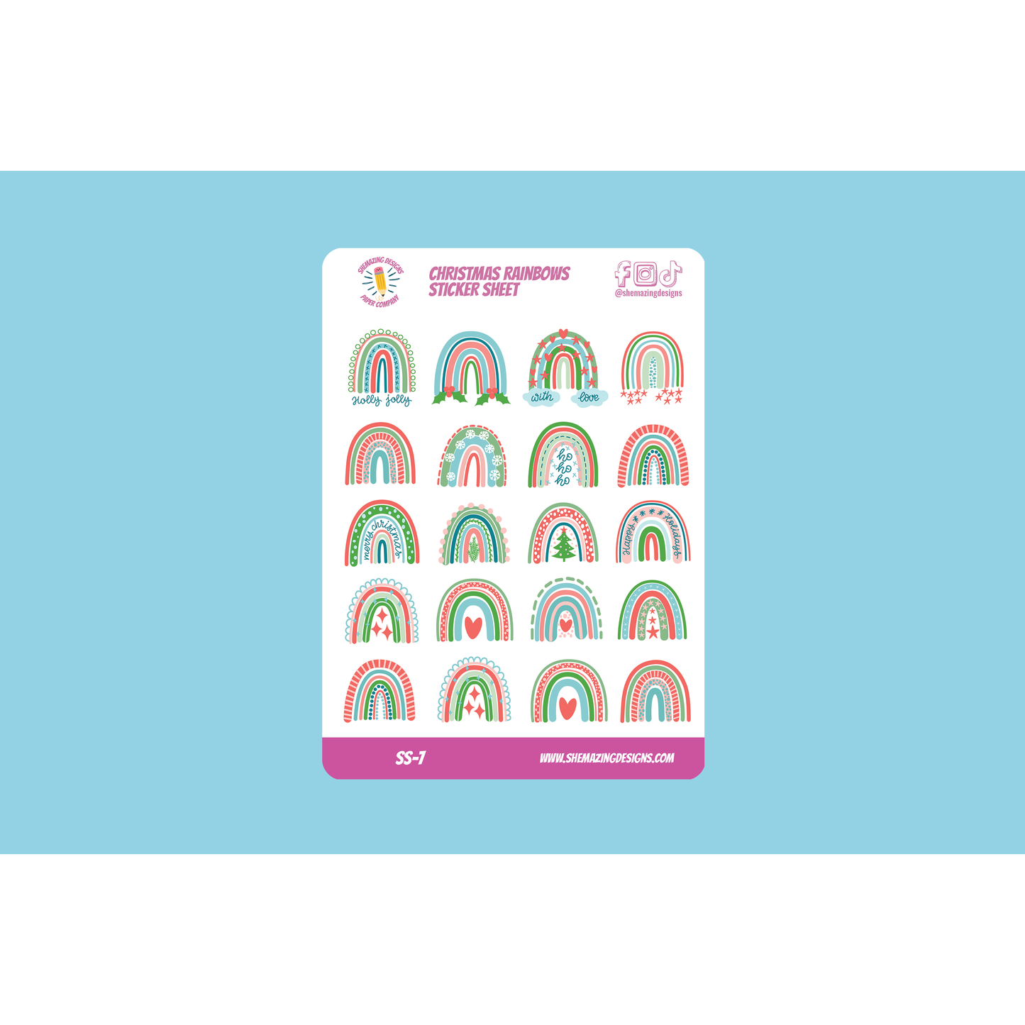 Christmas Rainbows Sticker Sheet