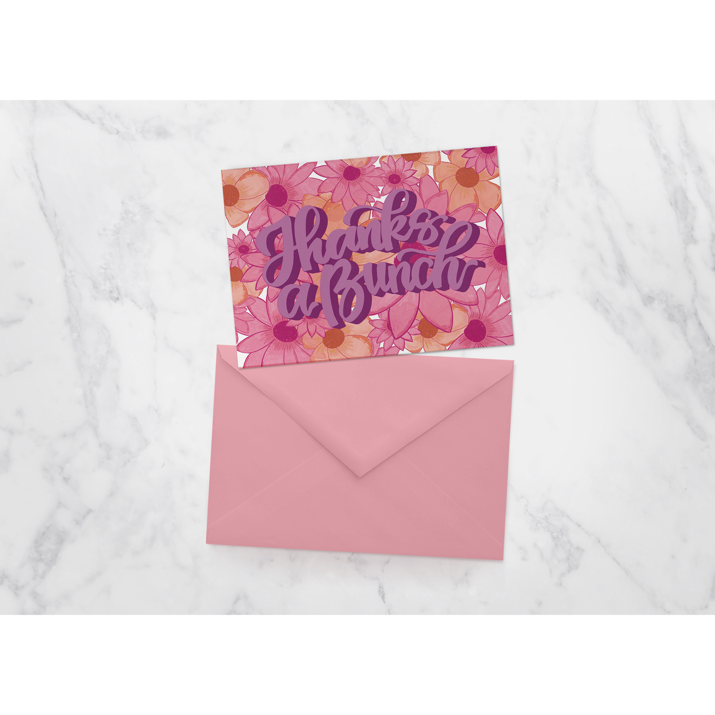Thank You Card - Thanks a Bunch with Floral Bouquet Illustration | Elegant Appreciation Greeting Card