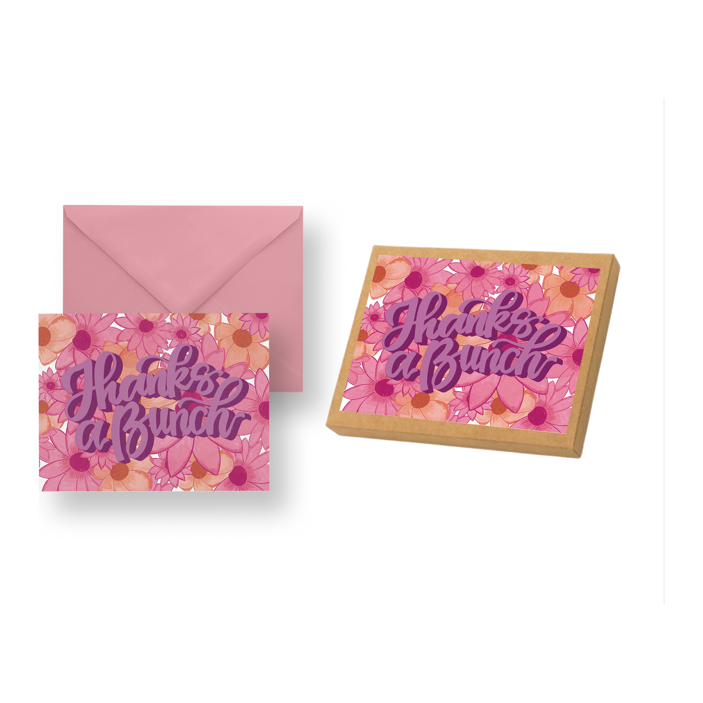 Thank You Card - Thanks a Bunch with Floral Bouquet Illustration | Elegant Appreciation Greeting Card