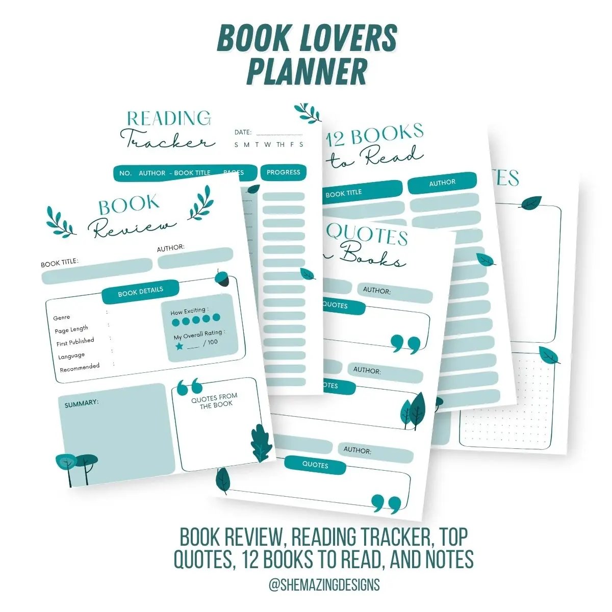 Lavender Book Review Reading Tracker Journal Planner