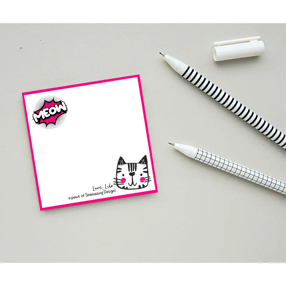 Light Gray Meow Cat Sticky Notes – Cute Cartoon Cat Notepad | Love Lilo Collection