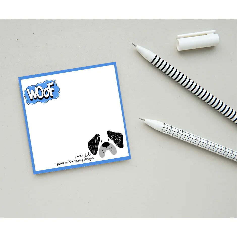 Light Gray Woof Sticky Notes – Cute Dog Cartoon Notepad from Love Lilo