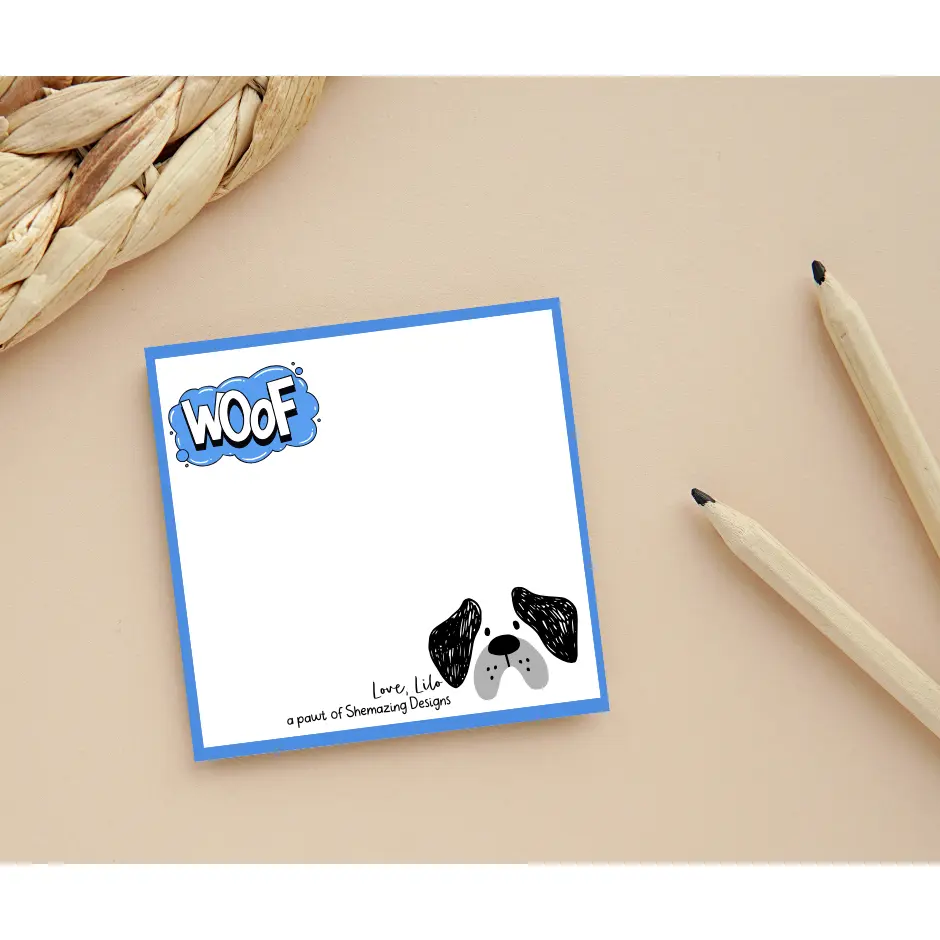 Gray Woof Sticky Notes – Cute Dog Cartoon Notepad from Love Lilo
