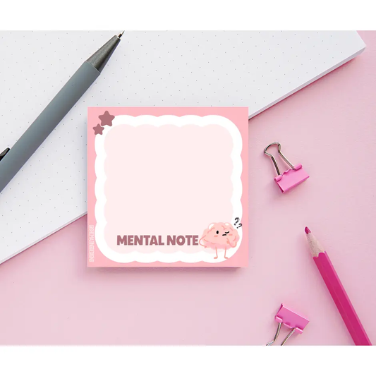 Mental Note Sticky Note Pad – Cute Brain Design, Funny Office Stationery for Work or School