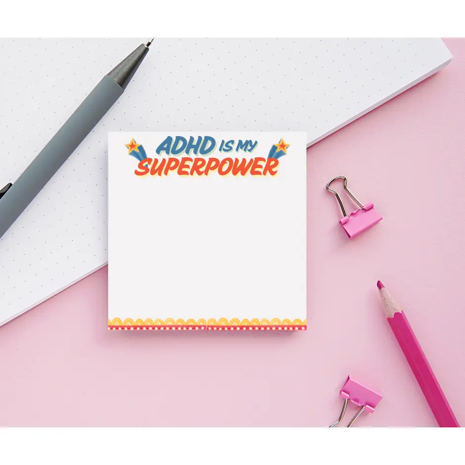 Misty Rose ADHD Is My Superpower Sticky Notes – Funny Shooting Star Notepad for Neurodivergent Minds
