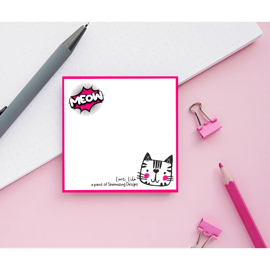Light Gray Meow Cat Sticky Notes – Cute Cartoon Cat Notepad | Love Lilo Collection