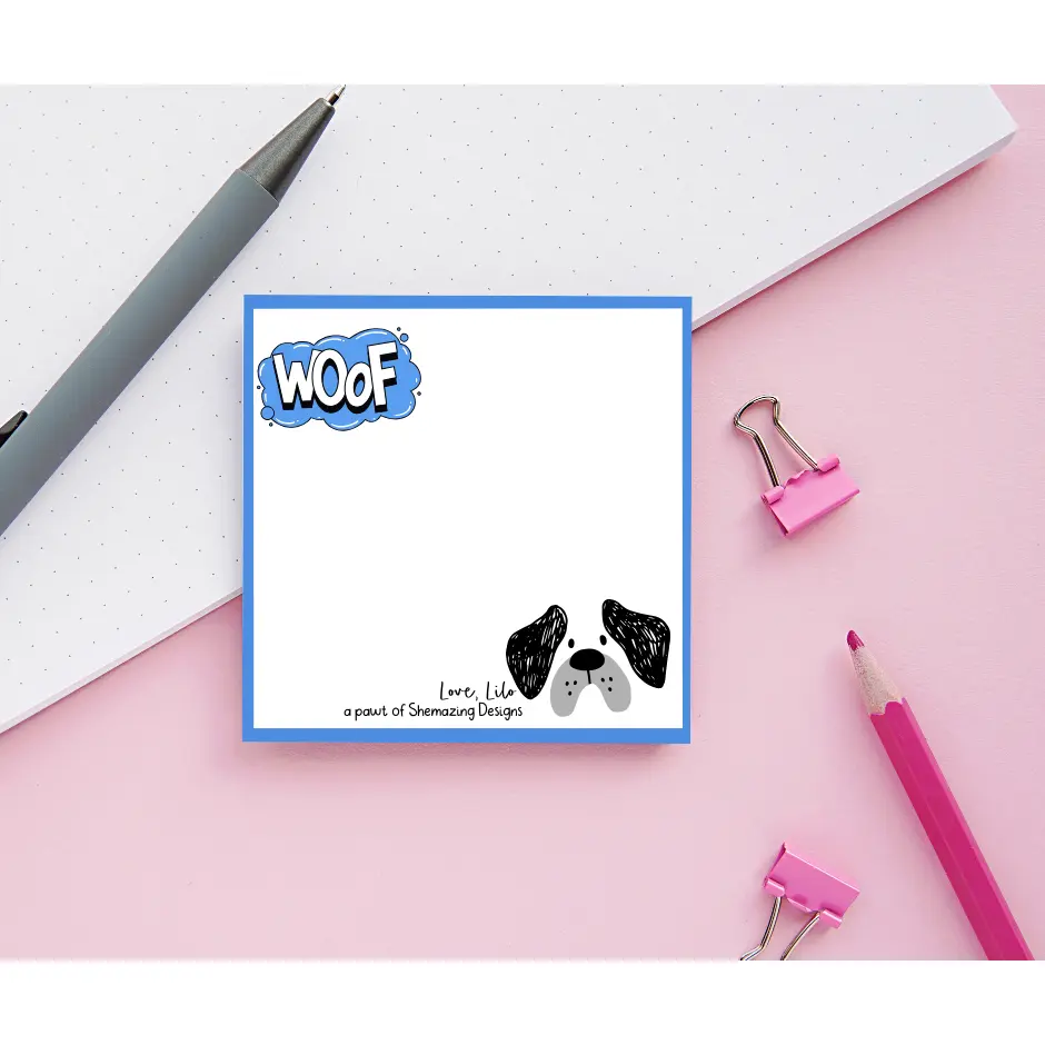 Light Gray Woof Sticky Notes – Cute Dog Cartoon Notepad from Love Lilo