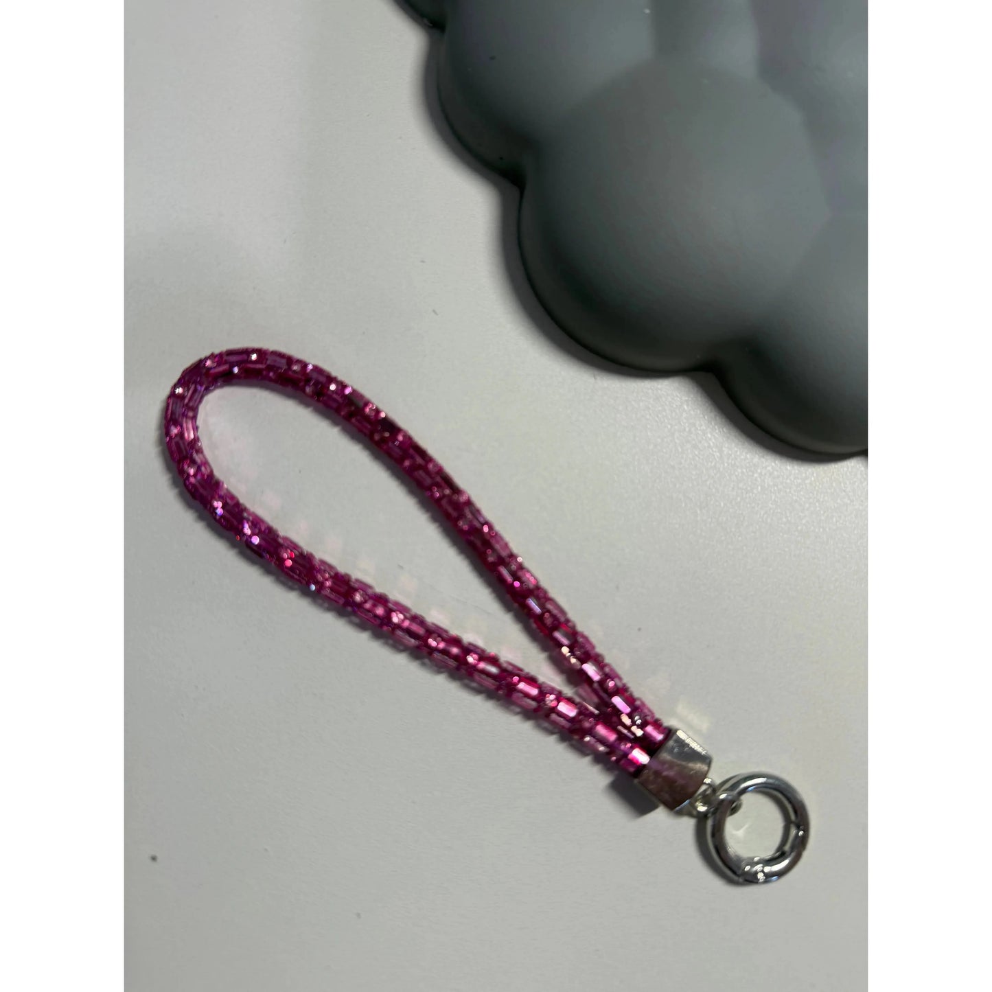 Dark Gray Colorful Braided Leather Keychain with Rhinestones – Unisex Strap Keyring for Car, Home & Bags