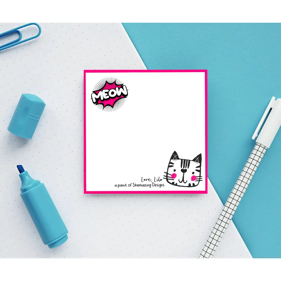 Cadet Blue Meow Cat Sticky Notes – Cute Cartoon Cat Notepad | Love Lilo Collection