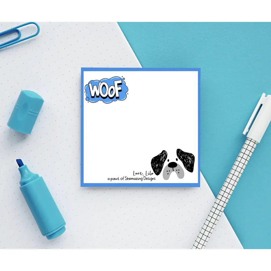 Light Gray Woof Sticky Notes – Cute Dog Cartoon Notepad from Love Lilo