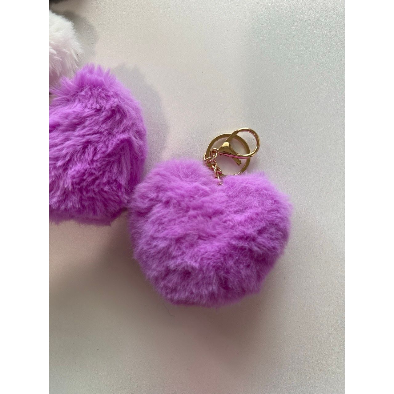 Gray Heart Puff Keychain Bag Charm