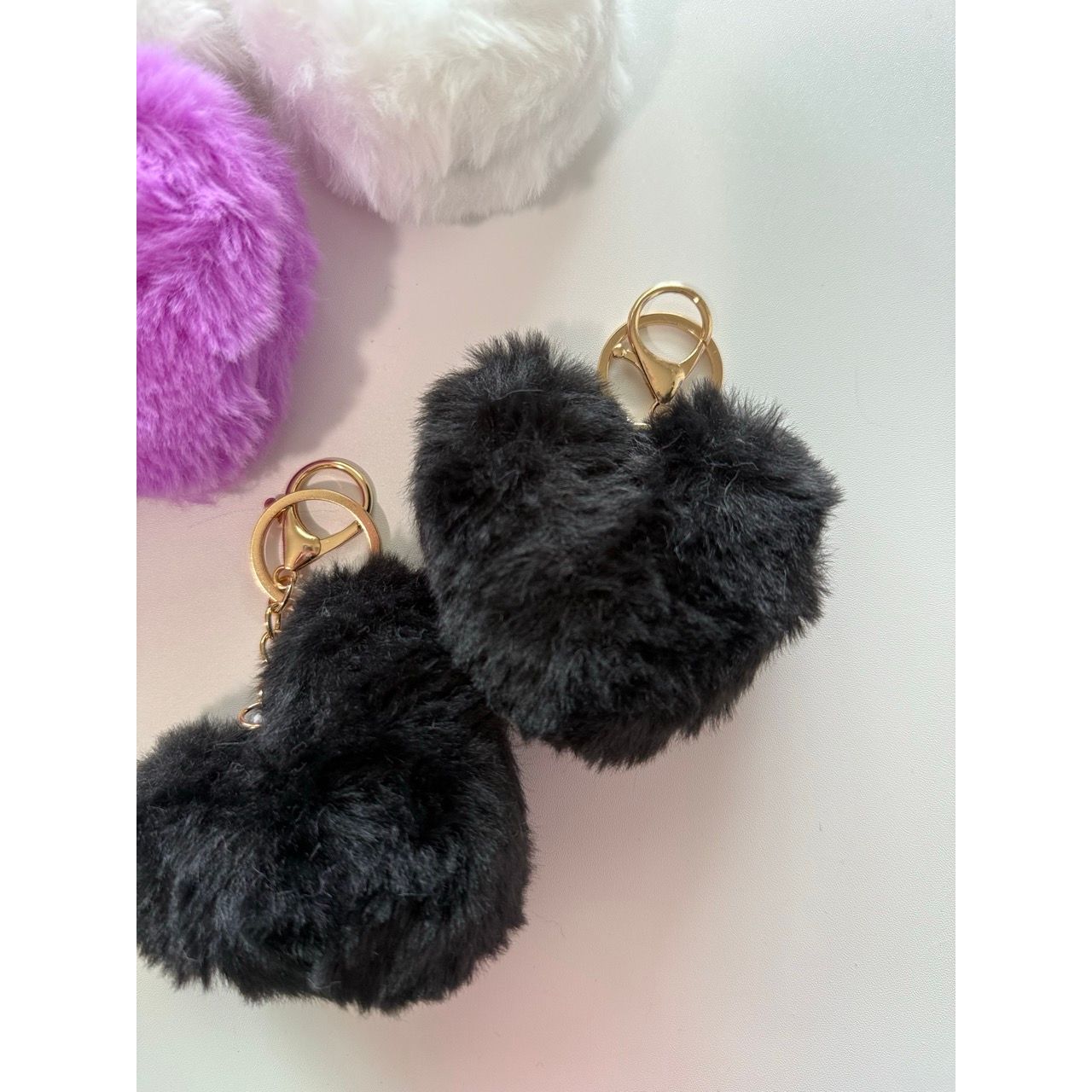 Light Gray Heart Puff Keychain Bag Charm