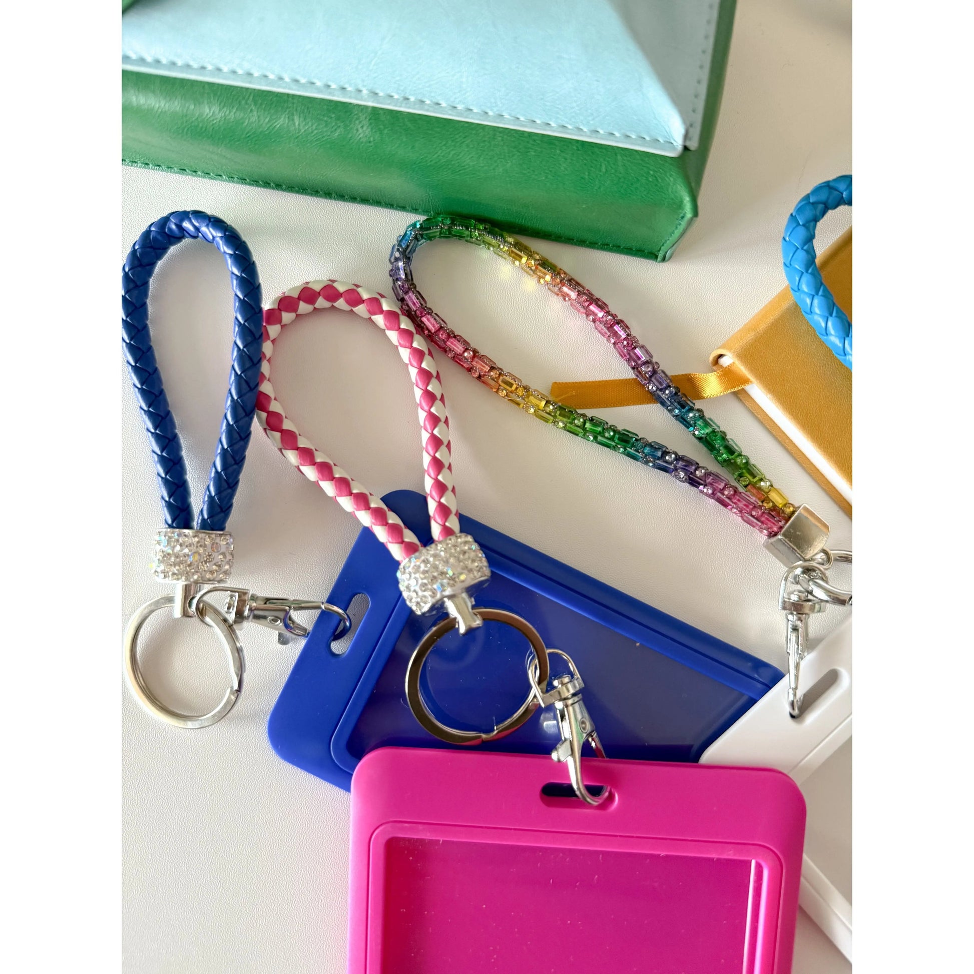 Gray Colorful Braided Leather Keychain with Rhinestones – Unisex Strap Keyring for Car, Home & Bags